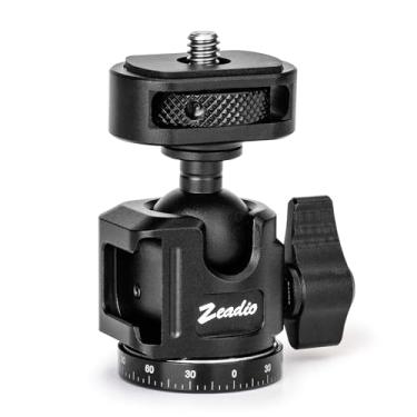 Imagem de Zeadio Mini suporte de cabeça esférica com rosca de 1/10.2 cm e 3/20.3 cm - Cabeça de tripé panorâmica de metal resistente de 360° para DSLR, gimbal, câmera de ação etc