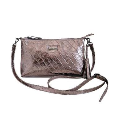 Imagem de Bolsa de Ombro Feminina Couro Legítimo Bolso Interno Alça Regulável Ta