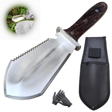 Imagem de Faca de jardim Hori Hori, ferramentas de jardim com bainha para capina, plantio, escavação, lâmina de aço inoxidável com borda de corte, cabo de madeira com furo para pendurar