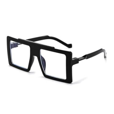 Imagem de HCHES Óculos de sol grandes da moda, femininos, com armação em degradê transparente UV400, masculino (preto transparente)