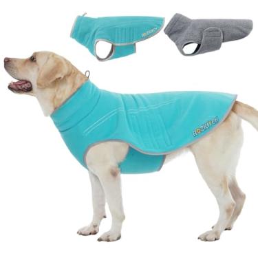 Imagem de ROZKITCH Casaco reversível de lã de ovelha super quente com bordado, moletom de pelúcia dupla face ajustável para raças gigantes pequenas, médio, grande, azul verde 3GG