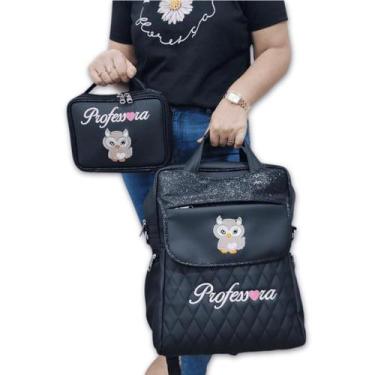 Imagem de Kit Bolsa Mochila e Estojo Box Personalizado Professora Coruja Preto B