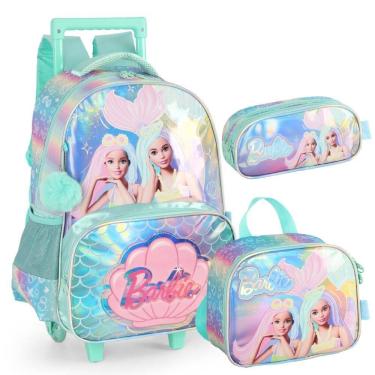 Imagem de Kit Mochila Rodinhas Holográfica Barbie Sereia - Luxcel