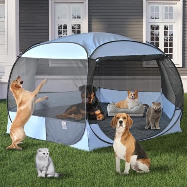 Imagem de EighteenTek Cercadinho Dobrável Para Cães Xxl, Tela De Tenda, Gatos 10' X 4,8' Altura, Sem Necessidade Montagem, Cercado Estilo Gazebo, Abrigo Portátil Animais Estimação, Perfeito Acampamentos Em Vi