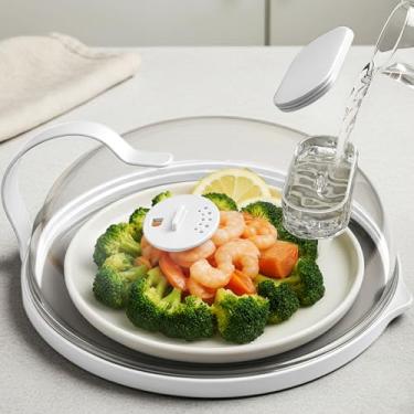 Imagem de Capa contra respingos de micro-ondas com vaporizador de água para alimentos - Proteção contra respingos de micro-ondas a vapor de 25,4 cm com alça e tampa de forno com tampas de placa de vapor
