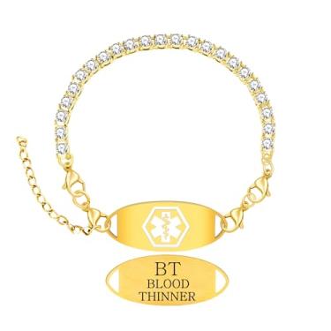 Imagem de Zircobic Pulseira ajustável com etiqueta ICE gravada | Pulseira unissex de identificação médica para uso diário | Joias de alerta de saúde de ajuste confortável | Identificação de emergência para