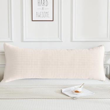 Imagem de Lady Ann Capas de travesseiro acolchoadas 100% algodão 50,8 cm x 137,2 cm para cama, fronhas decorativas macias e aconchegantes respiráveis para dormir, trigo