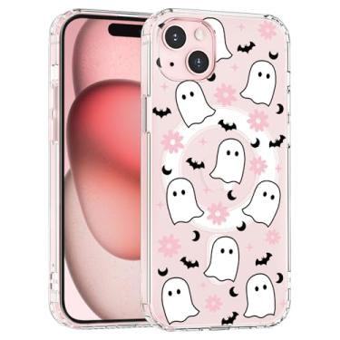 Imagem de JOYLAND Capa de telefone fantasma fofa para iPhone 15 Pro - compatível com design MagSafe Cartoon Halloween capa magnética transparente à prova de choque capa fina para mulheres e meninas, 6,1