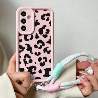 Imagem de Capa de celular com corrente de leopardo para Samsung S25 Plus Ultra S24 FE A16 A06 A26 36 A56 M13 M35 M55 M32, capa de celular com alça de gato, J15, rosa, aço inoxidável, para A56 5G