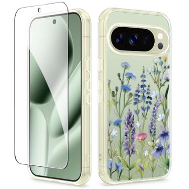 Imagem de GVIEWIN Capa para Google Pixel 10 Pro XL com protetor de tela, [proteção contra quedas de grau militar] Capa de telefone fina floral transparente não amarelada para mulheres 2025 6,8 polegadas (Sweet