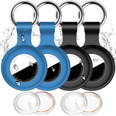 Imagem de Pacote com 4 suportes para Airtag da Apple com chaveiro, capa de GPS à prova d'água IPX8 para AirTags à prova de choque [antiarranhões] Capa localizadora de itens para animais de estimação, crianças