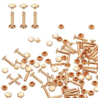 Imagem de HARFINGTON 80 conjuntos de rebites de tampa dupla, 6 x 12 mm, aço carbono, cabeça redonda, parafusos, parafusos tubulares de metal para decoração de artesanato em couro, ouro claro