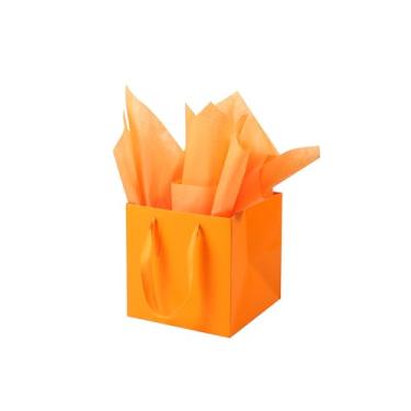 Imagem de LFCXHTY Pacote com 10 sacos quadrados de presente com papel de seda sólido laranja médio sacos de presente com alças para lembrancinhas de festa (25 x 25 x 25 cm, laranja)