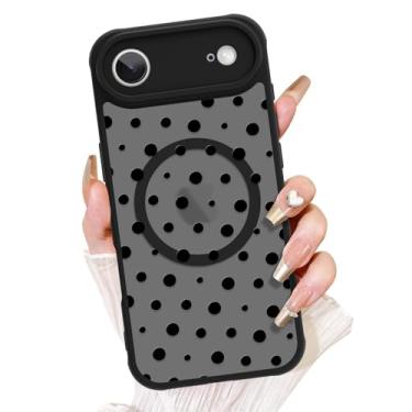 Imagem de AIGOMARA Linda capa para iPhone Air [compatível com MagSafe] Padrão de bolinhas pretas com capa de telefone fosca semitransparente para mulheres Gilrs TPU macio e PC capa protetora traseira fina