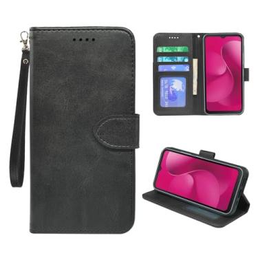 Imagem de YAJOJO Capa carteira T-Mobile Revvl 8 com suporte para cartão, capa protetora de couro PU premium para T-Mobile Revvl 8, [suporte] [alça de pulso] [fecho magnético], preta