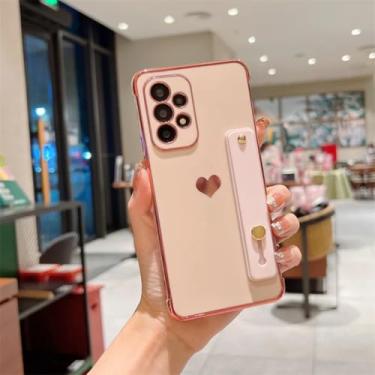Imagem de Capa de celular com suporte para pulseira e revestimento lateral em formato de coração para Samsung Galaxy S25 S24 S23 Ultra A53, capa traseira à prova de choque (para Galaxy A13 4G/rosa)