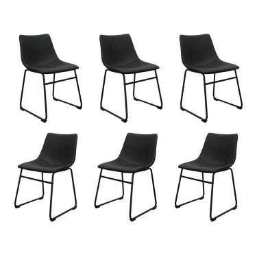 Imagem de Kit 6 Cadeiras Decorativas Marquezine Sala De Jantar Pu Base Aço Preto G56 - Gran Belo