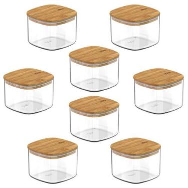 Imagem de 8X Pote Hermetico Cozinha 450Ml Ou Keep Com Tampa De Bambu