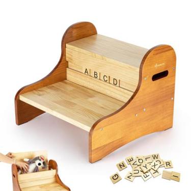 Imagem de Banqueta StrongTek Toddler de 2 degraus de madeira com armazenamento