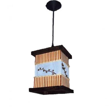 Imagem de Luminária De Teto Lustre Rústico Bambu Tecido Artesanal Madeira Sala Quarto Hotel Pousada