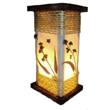 Imagem de Abajur De Mesa Luminária De Corda Com Folhagens Rustico Madeira Sala Quarto Pousada Hotel Vintage