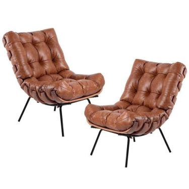 Imagem de Kit 02 Poltronas Sala De Estar Costela L04 Couro Mel - LYAM DECOR