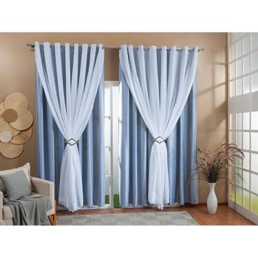 Imagem de Cortina Gaze Linho Forro Blackout 4,00X2,50 Cinza/Branco