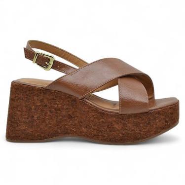 Imagem de Sandalia Vizzano Feminina Anabela Casual Conforto Macia, Marrom, 37