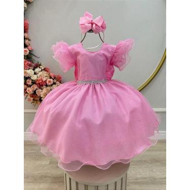 Imagem de Vestido Infantil Rosa com Glitter para Festas de Luxo - Fabuloso Ateli
