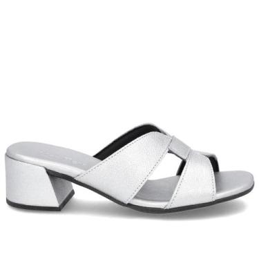 Imagem de Tamanco usaflex salto bloco couro ref al20007 feminino, 36, Prata