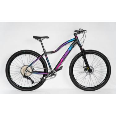 Imagem de Bicicleta Aro 29 Ksw XLT MWZA Alumínio 12v Kit 1x12v Pedivela Single K7 11/50 Freio a Disco Mecânico MTB (Preto/Pink/Azul - Feminina, 15)