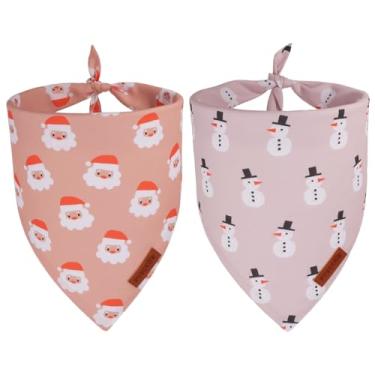 Imagem de PTDECOR Bandana de Natal para cães, design de Papai Noel e boneco de neve, cachecol reversível para animais de estimação, tecido durável premium, bandanas triangulares de Natal para cães pequenos