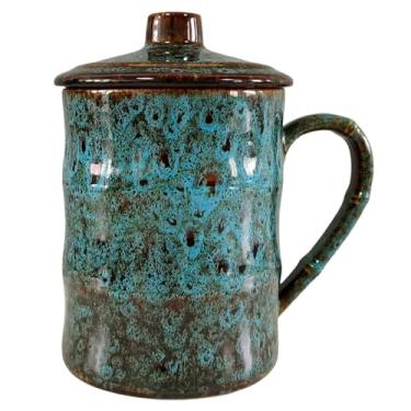 Imagem de GANBEITEE Canecas de café extragrandes 740 ml, xícara de café grande grande, xícara de chá de cerâmica gigante com tampa para escritório e casa (azul)