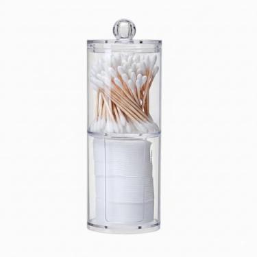 Imagem de Porta e Organizador de Algodão e Cotonete e Maquiagem 2 em 1 | Pote Duplo com Tampa | Acrílico Transparente, Higiênico e Decorativo | Ideal para Banheiro e Penteadeira