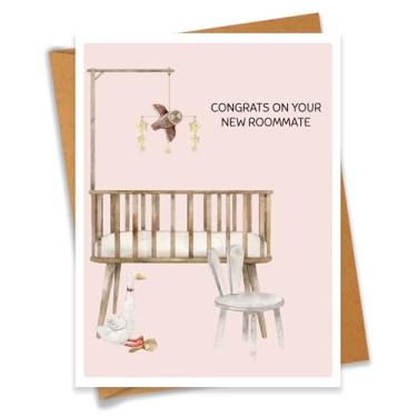 Imagem de Congrats on Your New Roommate Cartão de chá de bebê presente de gravidez para mãe grávida pai recém-nascido parabéns novos pais - Tamanho 16 x 12 cm em branco dentro com envelope Kraft