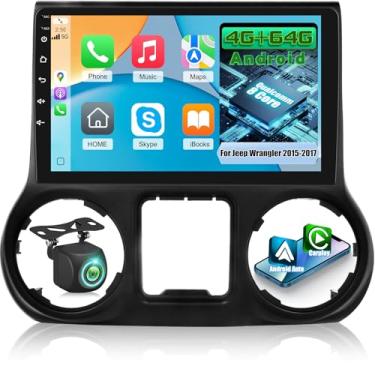 Imagem de Rádio Qualcomm 8 Core 4 + 64G para Jeep Wrangler 2015 2016 2017, tela sensível ao toque de 10 polegadas Wrangler Android Car Stereo, Carplay/Android Auto/Bluetooth 5.1/SWC/FM RDS