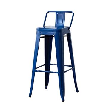 Imagem de Cadeira de bar 73,7 cm moderna simples cadeira de metal mesa de bar cadeira alta cadeira de bar quadrada com encosto bancos de bar ajustáveis (cor: azul, tamanho: B)