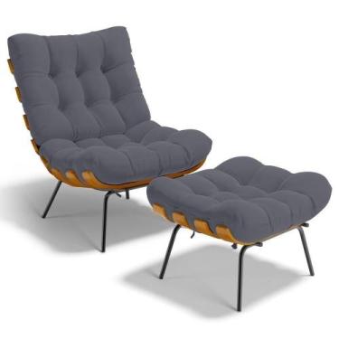 Imagem de Poltrona Costela L02 Com Puff Suede Cinza - Lyam Decor