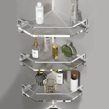 Imagem de Prateleira De Banheiro De Canto Caddy De Chuveiro Acrílico Sem Perfuração Prateleira De Chuveiro De Grande Capacidade Cosméticos Rack De Armazenamento De Xampu Prateleir, Silver, 3 Layer