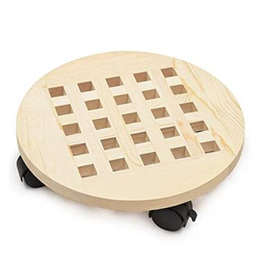 Imagem de Vaso de plantas de jardim Riser Bandeja de vaso de flores com rodas com rodas de rodízio fácil de mover Bandeja de plantador móvel redonda para uso externo interno ?Suporte de flores de árvore para