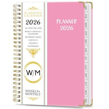 Imagem de Agenda semanal e mensal 2026, janeiro a dezembro, espiral com abas, bolso interno, agenda de 15,7 x 21,6 cm (rosa, 15,7 cm x 21,6 cm)