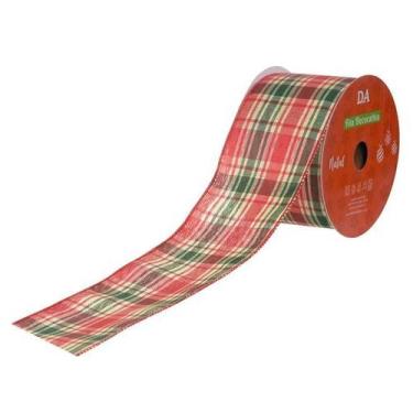 Imagem de Fita Aramada Tecido Xadrez com Costura Colorido 6,3cm x 9,14m - Florar