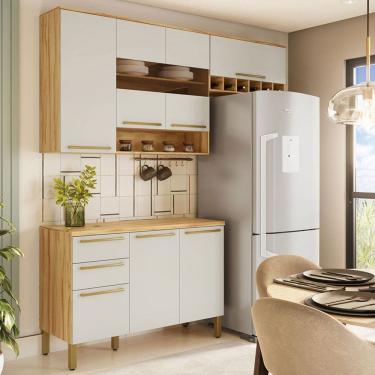 Imagem de Cozinha Compacta Napoli 7 Portas 2 Gavetas 100% Mdf com Vidro Amêndoa/Off White - Rio Doce