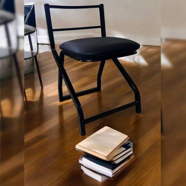 Imagem de Cadeira de Ferro Estilo Industrial Assento Almofadado Corino Preto