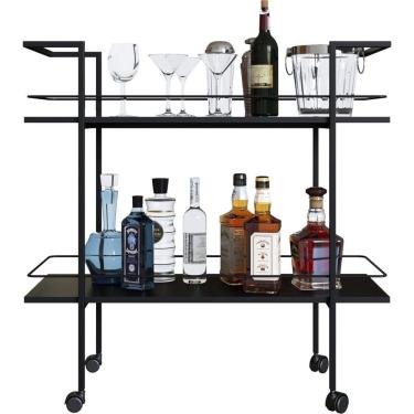 Imagem de Carrinho Aparador Barzinho Adega Buffet Sala Rodinhas Preto