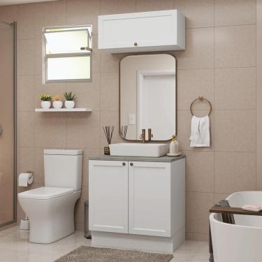 Imagem de Conjunto Gabinete para Banheiro 80cm 3 Portas Branco Vik Madesa 02