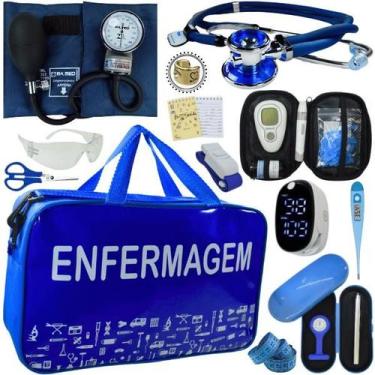Imagem de Kit Bolsa Cores Aparelho Pressao Esfigmomanometro Medidor de Glicose C