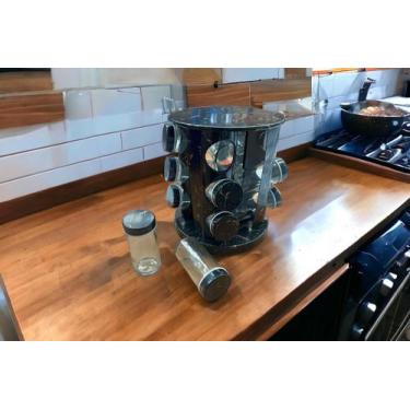 Imagem de Porta Tempero Preto Cozinha Condimentos 12 Potes Marmorizado - Dubai