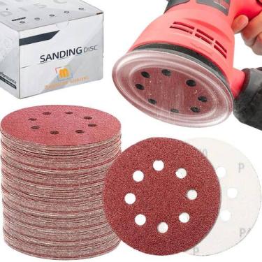 Imagem de 70 X Lixas Disco Grão 5 Polegadas 125Mm 8 Furos Lixadeira Politriz Kaq