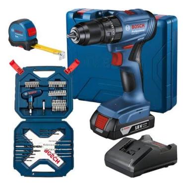 Imagem de Furadeira Impacto Bosch Gsb 185 Com 1 Bateria Kit 54 Peças - Azul